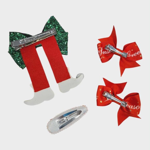 Green Glitter Elf Clippie Hair Bow Set - Picture 2 of 2